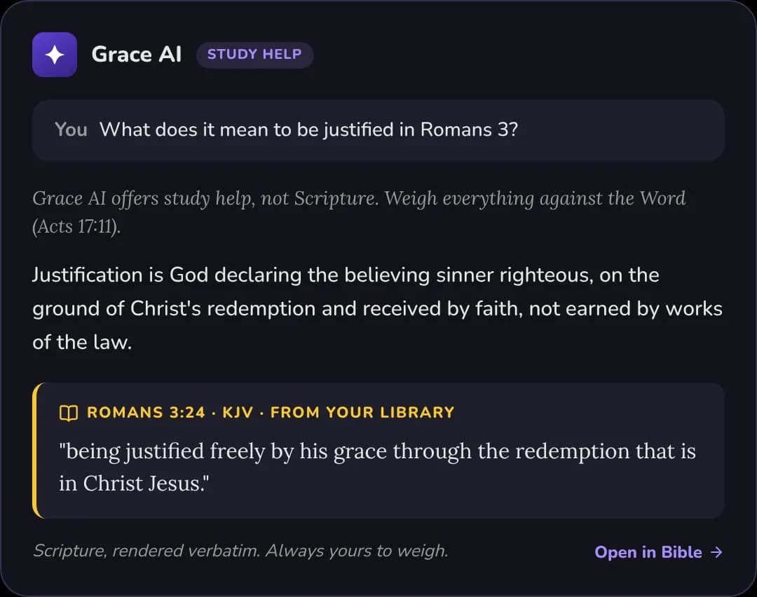 An example Grace AI answer about Romans 3